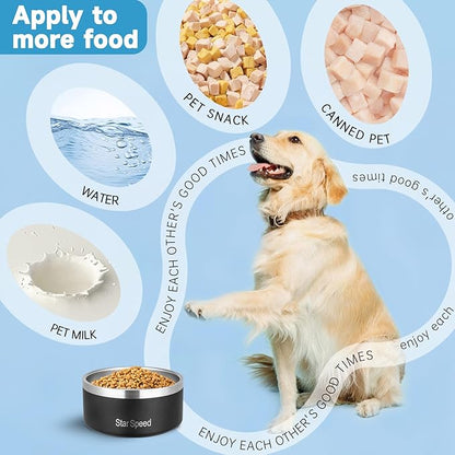 StarSpeed Stainless Steel Dog Bowl - Large Dog Water Bowl with Rubber Bottom, Drop Resistant, Keeps Cold, Holds 8 Cups (64oz, Black)