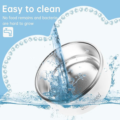 StarSpeed Stainless Steel Dog Bowl. Water Bowls for Large Dogs with Rubber Bottom, Drop Resistant and Durable, Keeps Cold, Holds 8 Cups of Water, Fits Different Size Dog Bowls. (64oz, White)