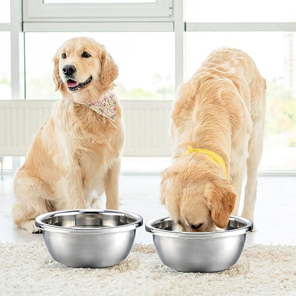 2 Pcs 1 Gallon Large Dog Bowls - Food Grade Stainless Steel Metal Water Bowls, Easy to Clean Food Bowl for Medium Large Dogs Indoor Outdoor