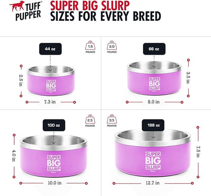 Tuff Pupper 100 oz Heavy Duty Insulated Stainless Steel Dog Bowl for Large Dogs, Non-Slip Base, Dishwasher Safe