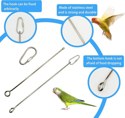 2pcs Bird Skewer Food Holder Parrot Fruit Skewer Feeder Stainless Steel Vegetable Stick Small Animal Foraging Parrot Cage Toy Hanging Holder(26cm / 10 in) (Parrot Fruit Skewe, Medium)