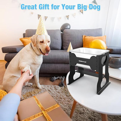 2.4 Gallon Elevated Large Dog Water Bowl,14" Raised Stainless Steel Bowl with Stand for Large Breed, Full Metal Dog Feeding Station for Relief Joint Pressure, Easy Clean for Indoor & Outdoor Uses