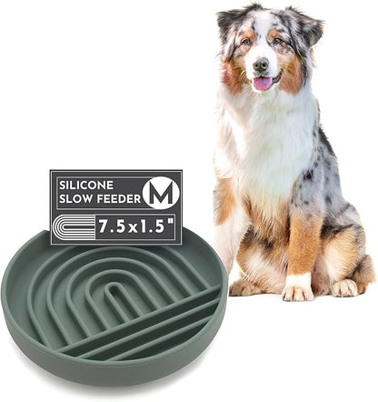 The Slowdown Bowl Silicone Slow Feeder for Dogs & Puppies, Slow Eating, Modern Lick Mat Design, Reduces Gulping, Fits 2 Cups 7.5” Across x 1.5” Tall, Mealtime Challenge, Medium-Spruce