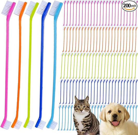 200PCS Pet Toothbrush Set, 5 Colors Dual-Ended Dog Cat Tooth Brushes Bulk for Small Medium Large Dogs Cats, Soft Bristles Teeth Cleaning Kit for Cat Dog Puppy Kitten Dental Care Fresh Breath