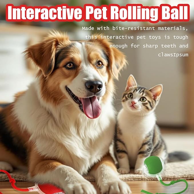 2025 New Interactive Dog Cat Toys Balls,Interactive Rolling Ball Cat Toy, 360° Smart Automatic Rolling Pet Ball, Fast Moving Toy for Dog and Cat(Red)
