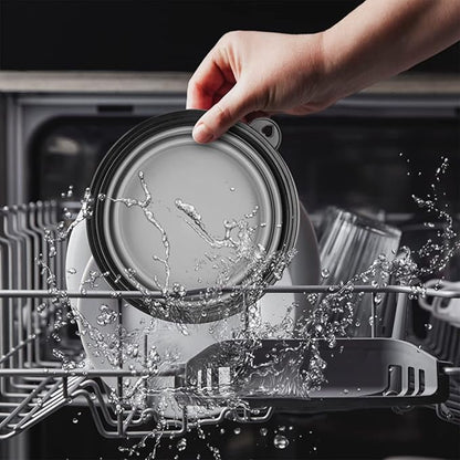 Dog Bowl Pet Collapsible Bowls, 2 Pack Collapsible Dog Water Bowls for Cats Dogs, Portable Pet Feeding Watering Dish for Walking Parking Traveling with 2 Carabiners (Large, Purple & Concrete Gray)