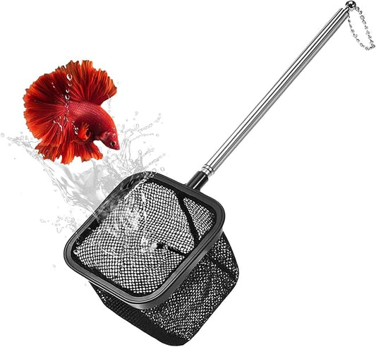 Aquarium Shrimp Net, Shrimp Skimming Aquarium Nets with Extendable Stainless Steel Handle Fish Net for Fish Tank Aquariums Small Ponds Baby-Fish Food Residue Debris, Retractable 7.8-18 Inches Long
