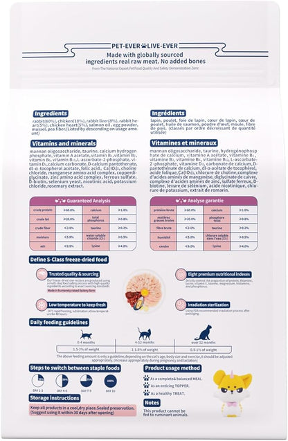 Freeze-Dried Raw Cat Food, 97% Animal Origin Dry Food for Cat, High Protein Treat & Topper (Rabbit Recipe - 14 Ounce)
