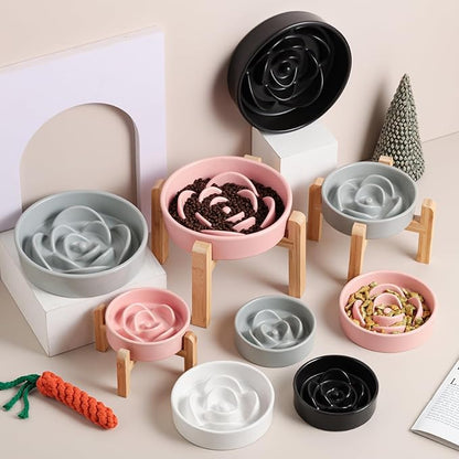 8.26 in White Dog Bowl Slow Feeder Ceramic for Medium and Large Breed, Elevated/Raised Slow Feeding Dog Food Water Dish Heavy Weighted,Puppy Dish for Fast Eaters,Puzzle Eating Bowl Modern Maze