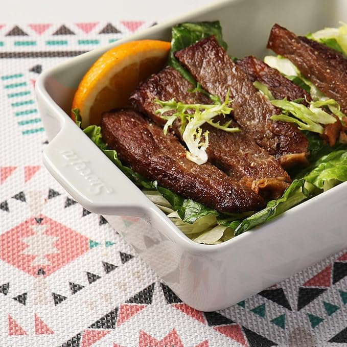 Sweejar Ceramic Baking Dish, Rectangular Small Baking Pan with Double Handles, 20 Oz for Cooking, Brownie, Kitchen, 6.5 x 4.9 x 1.8 Inches(Beige)