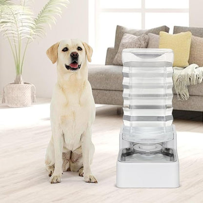 Automatic Dog Water Dispenser: White 9L Stainless Steel Gravity Feeder - BPA-Free Large Capacity for Pets