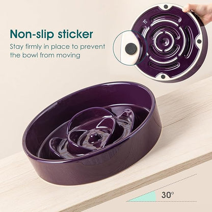 vancasso Slow Feeder Dog Bowl, 3 Cups Ceramic Slow Feeder for Large Breed, Puzzle Maze Dog Food Bowl for Fast Eater, Dark Purple