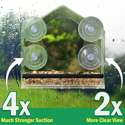 Window Bird Feeder with Strong Suction Cups - Clear Bird Feeders for Window Viewing, Sturdy and Durable, Easy to Clean and Refill, for Finches, Cardinals, and More, Gifts for Mom Dad Cats
