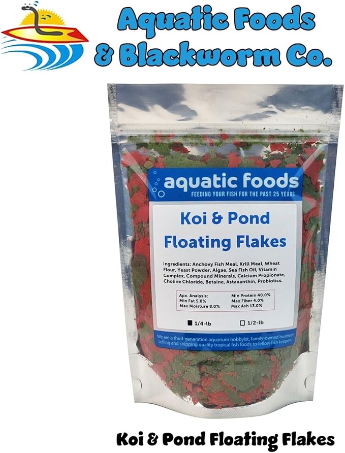 Aquatic Foods Inc. Koi & Pond Fish Krill Flakes. Arctic Krill Flakes which Contain Natural Carotenoids & Astaxanthin That Will Enhance The Vibrant Colors of Fish...WL…1/4-lb Foil Pouch Bag
