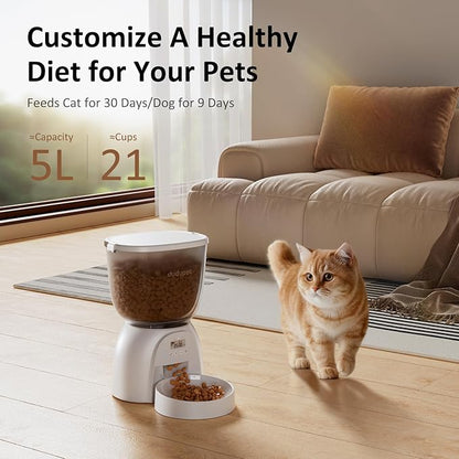 5L/21 Cup Automatic Cat Feeder, Timed Cat Dry Food Dispenser, Automatic Pet Feeders Dual Power Supply, 6 Meal Programmable 1-20 Portion Cats Feeder, Auto Dog Feeders,Pet Food Dispenser for Cats, Puppy