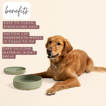 The Perfect Dish No-Spill Dog Water Bowl, Less Mess Non-Tippable Water & Food Bowl, Pure Silicone with Suction Cup, Fits 5 Cups 7.5" Across x 2.25" Tall Ideal for All Pets, Medium-Spruce