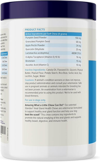 Vetnique Glandex Anal Gland Soft Chew Treats with Pumpkin for Dogs Digestive Enzymes, Probiotics Fiber Supplement for Dogs Boot The Scoot (Peanut Butter Chews, 120 Count)