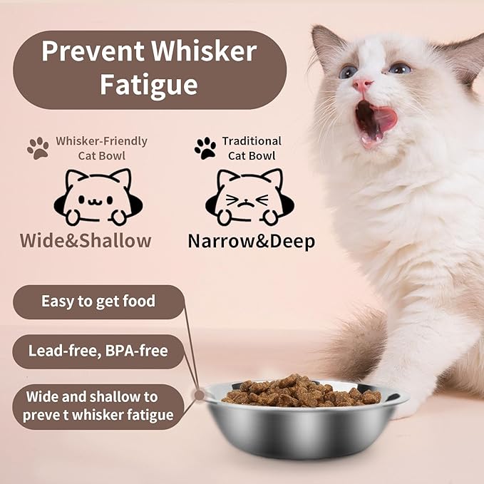 ACEONE Cat Bowls Stainless Steel, 4 Pack Whisker Friendly Cat Dishes for Food and Water, Metal Whisker Fatigue Pet Bowl for Small Dogs and Cats, 12oz