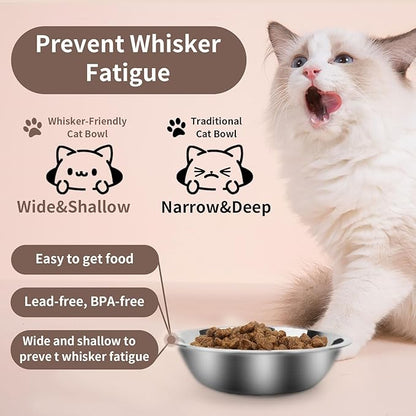 ACEONE Cat Bowls Stainless Steel, 4 Pack Whisker Friendly Cat Dishes for Food and Water, Metal Whisker Fatigue Pet Bowl for Small Dogs and Cats, 12oz