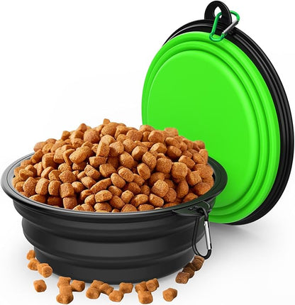 2 Pack Collapsible Dog Bowl Travel Portable Pet Bowls [34oz,1000ml],Expandable Foldable Food Water Feeding Dishes for Traveling Hiking Walking,with Carabiners [Black,Green]