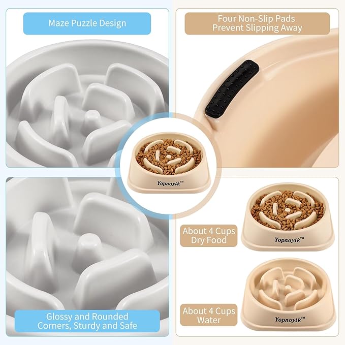 2 Pack Slow Feeder Dog Bowls for Healthy Eating, Non-Slip and Anti-Choking Design, Reduces Bloating & Overeating for Large Dogs, Easy to Clean