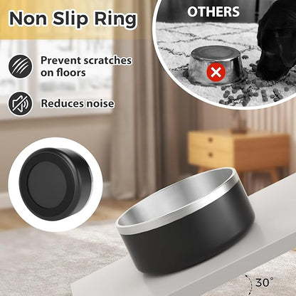 Stainless Steel Dog Bowls, Metal Dog Bowls, Water Bowl for Dogs, Dog Food Bowls, Pet Bowls for Dogs, Dog Dish for Large Dogs, Insulated Dog Bowl, Non Slip Dog Bowl, Easy to Clean, 40oz,Black