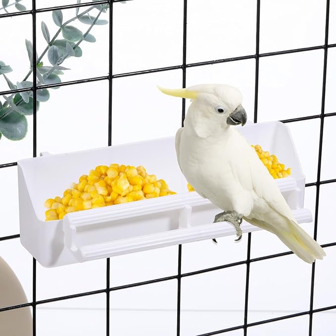 2 Pack Bird Feeder for Cage, Hanging Plastic Bird Food and Water Dispenser with Perches Birds Bowls for Parakeet, Cockatiel, Canary, Parrot