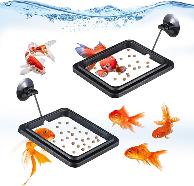 2 Pcs Fish Feeding Feeder Square Betta Feeding Ring Floating Food Feeder with Suction Cup Aquarium Accessories for Goldfish Guppy Small Fish