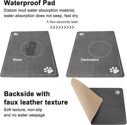 RIZZARI Automatic Cat Water Dispenser: Black 7L Elevated - Stainless Steel Gravity Feeder - Splash Guard Mat