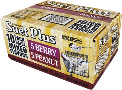 Suet Cake Variety Packs | 11 oz. Wild Bird Suet Cakes | (Peanut and Berry, 10 Pack)