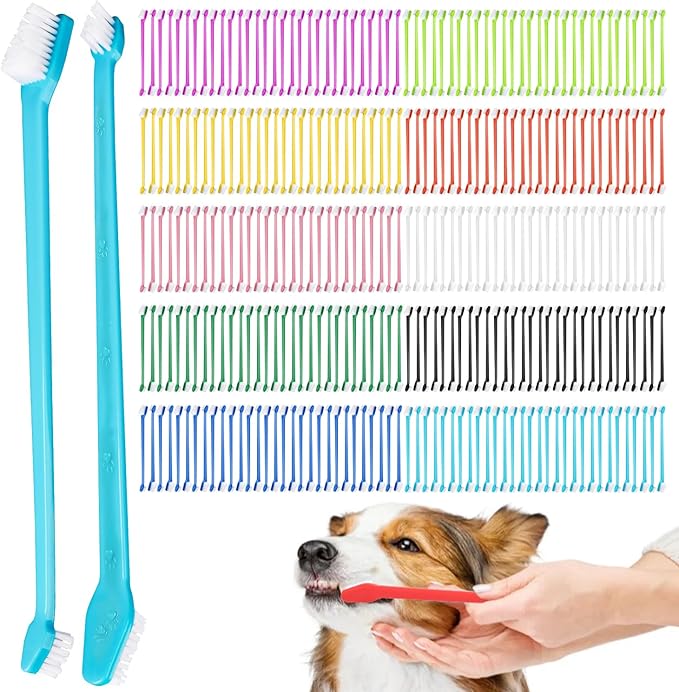 300 Pcs Dog Toothbrush Bulk Dual-Headed Toothbrush for Dogs Teeth Cleaning Dog Tooth Brush for Large Small Dogs Cats Puppy Teeth Cleaning Oral Dental Care Supplies 10 Colors