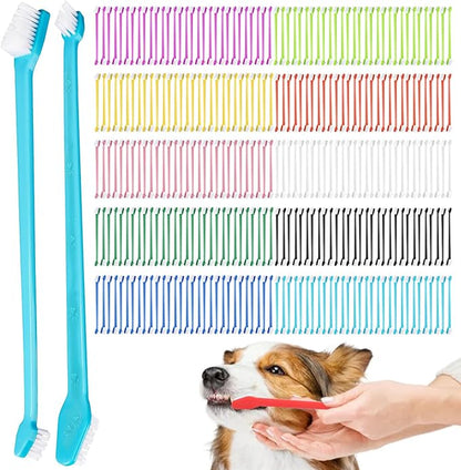 300 Pcs Dog Toothbrush Bulk Dual-Headed Toothbrush for Dogs Teeth Cleaning Dog Tooth Brush for Large Small Dogs Cats Puppy Teeth Cleaning Oral Dental Care Supplies 10 Colors