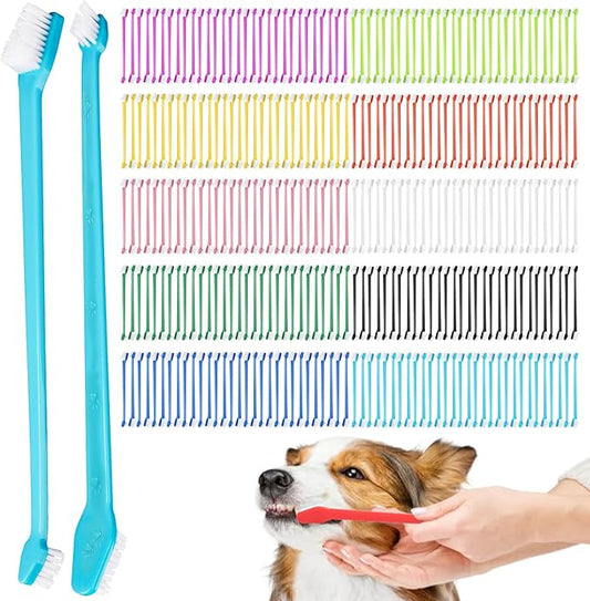 300 Pcs Dog Toothbrush Bulk Dual-Headed Toothbrush for Dogs Teeth Cleaning Dog Tooth Brush for Large Small Dogs Cats Puppy Teeth Cleaning Oral Dental Care Supplies 10 Colors