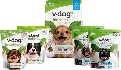 V-dog Plant Based Mini Kibble Dog Food, Blueberry Wiggle Biscuits, Breath Bones, Jerky Treats - 4.5LB Complete Vegan Nutrition for Small Dogs