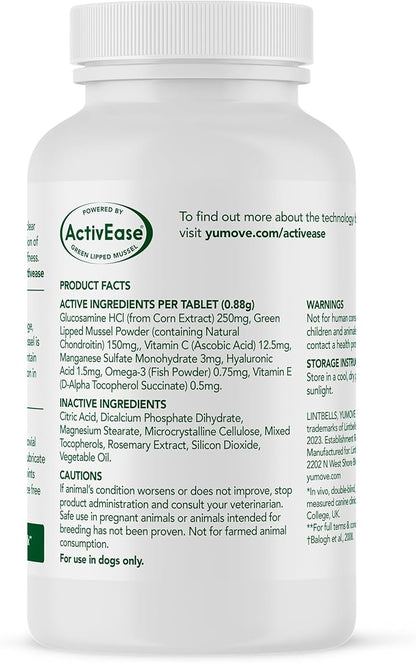 YuMOVE Hip & Joint Supplement for Dogs with Glucosamine, Hyaluronic Acid, Green Lipped Mussel & Omega 3 Joint Supplement - Regular and Advanced Strength (60ct, Chewable Tablets)