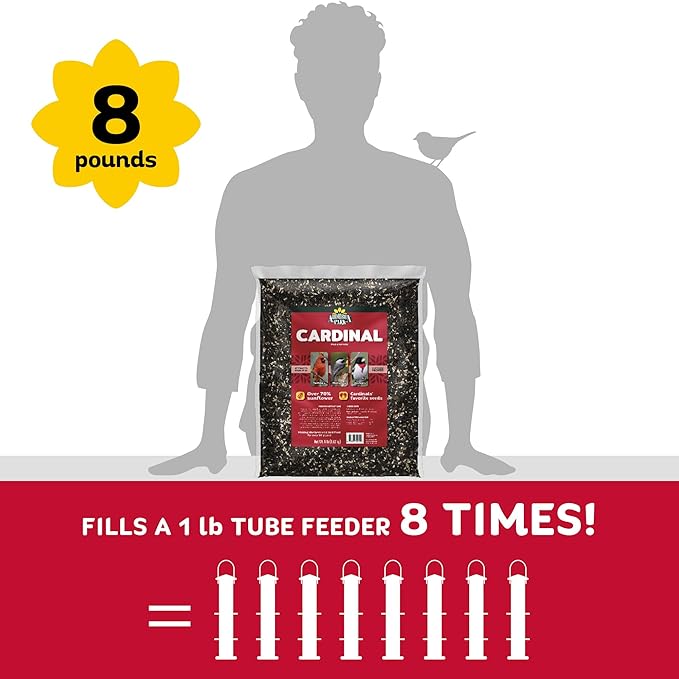Audubon Park Cardinal Wild Bird Seed - 8 lb. No Corn, Milo, or Millet – Sunflower & Safflower Mix – Bird Food for Outside Feeders
