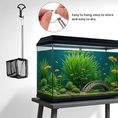 2 Pack Fish Net for Fish Tank Aquarium Net Small Black Aquarium Shrimp Nets with Extendable Stainless Steel Handle Fine Tank Tool Mesh for Shrimp, Food Residue Debris Skimming