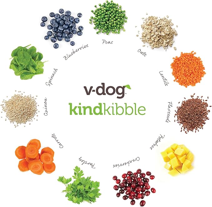 V-dog Plant Based Mini Kibble Dog Food, Blueberry Wiggle Biscuits, Breath Bones, Jerky Treats - 4.5LB Complete Vegan Nutrition for Small Dogs