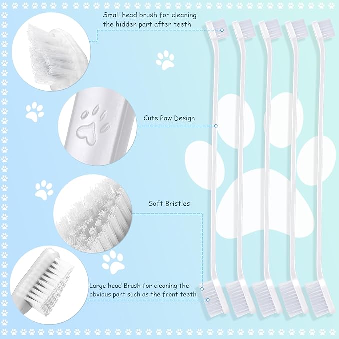 Honeydak Dog Toothbrush Bulk Dual Headed Dental Brushes Dogs Tooth Brushing Kit Long Handle Pet Tooth Brush for Puppy Large Small Cats and Most Pets Teeth Cleaning Dental Supplies(70 Pcs,White)
