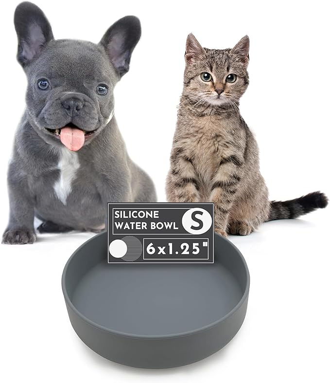 The Perfect Dish No-Spill Dog Water Bowl, Less Mess Non-Tippable Water & Food Bowl, Pure Silicone with Suction Cup, Fits 2 Cups 6” Across x 1.25” Tall, Ideal for All Pets, Small-Charcoal