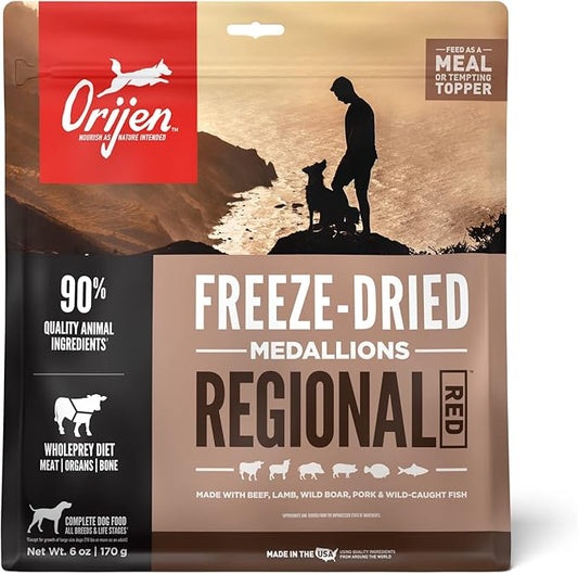 ORIJEN Grain Free High Protein Freeze Dried Dog Food & Topper Regional Red Recipe 6oz Bag