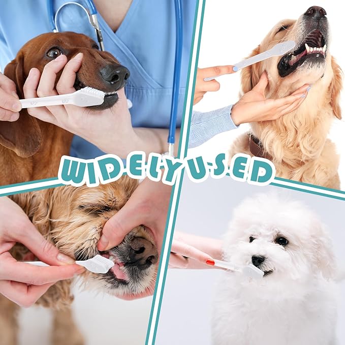 Gerrii 200 Count Dog Toothbrush Double Headed Pet Toothbrush Long Handle Dog Tooth Brushing Kit Soft Bristles Pet Tooth Brush for Doggy Cat and Most Pets Teeth Cleaning Dental Oral(White)