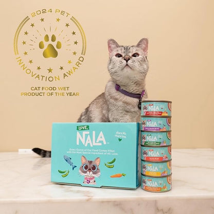 LOVE, NALA - FLAKED Fish & Chicken Variety Pack - 24 Pack- Natural Adult Cat Wet Food - Grain Free, Non-GMO, Lean Protein, Omega 3, Digestive Fiber, Added Minerals & Vitamins