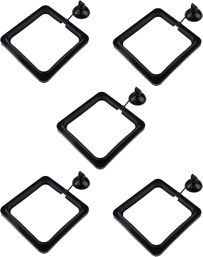 5 Pack Aquarium Fish Feeding Ring Floating Food Feeder, Square Shape with Suction Cup, Black