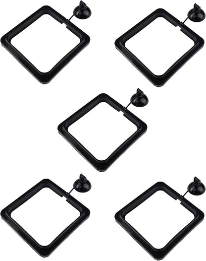5 Pack Aquarium Fish Feeding Ring Floating Food Feeder, Square Shape with Suction Cup, Black
