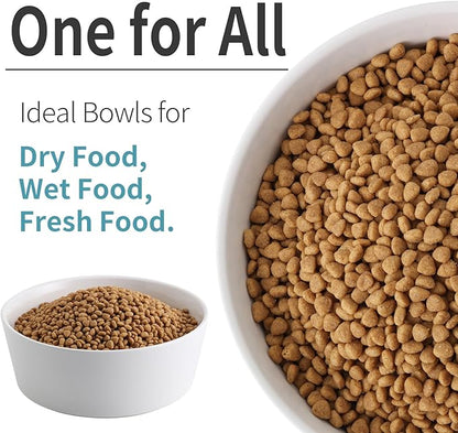 White Dog Bowl Ceramic for Medium Large Breed, Heavy Weighted Dog Food Water Dish, 8 in Non - Slip Modern Cute Extra Big Porcelain Pet Bowl Maze Wide Mouth