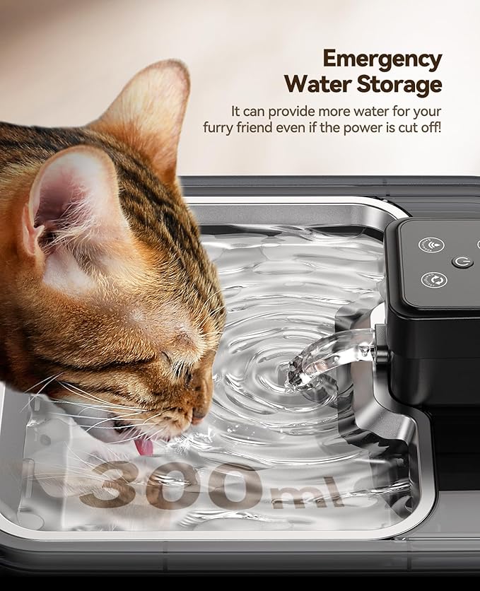 Cat Water Fountain Stainless Steel, FEELNEEDY Visual Filter Automatic Pet Water Fountain for Cats & Dogs Dispenser, Cordless Battery Operated Water Fountain for Cats Indoor - 3.2L/108oz