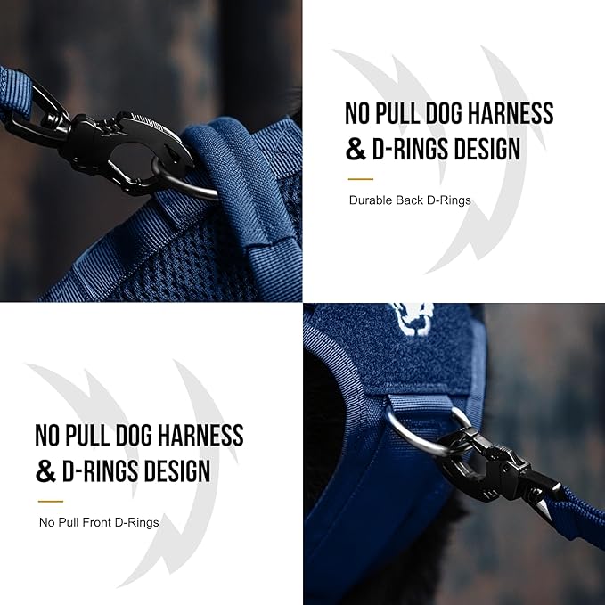 OneTigris Tactical Dog Harness for Small Medium Large Dogs, Mesh Design Service Dog Vest Breathable Military Dogs Molle Vests with Handles, Harness for Walking Hiking Training (Blue, L)