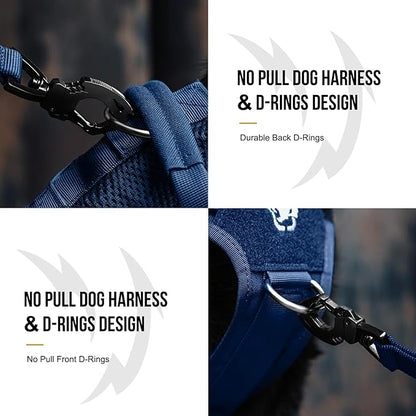 OneTigris Tactical Dog Harness for Small Medium Large Dogs, Mesh Design Service Dog Vest Breathable Military Dogs Molle Vests with Handles, Harness for Walking Hiking Training (Blue, L)