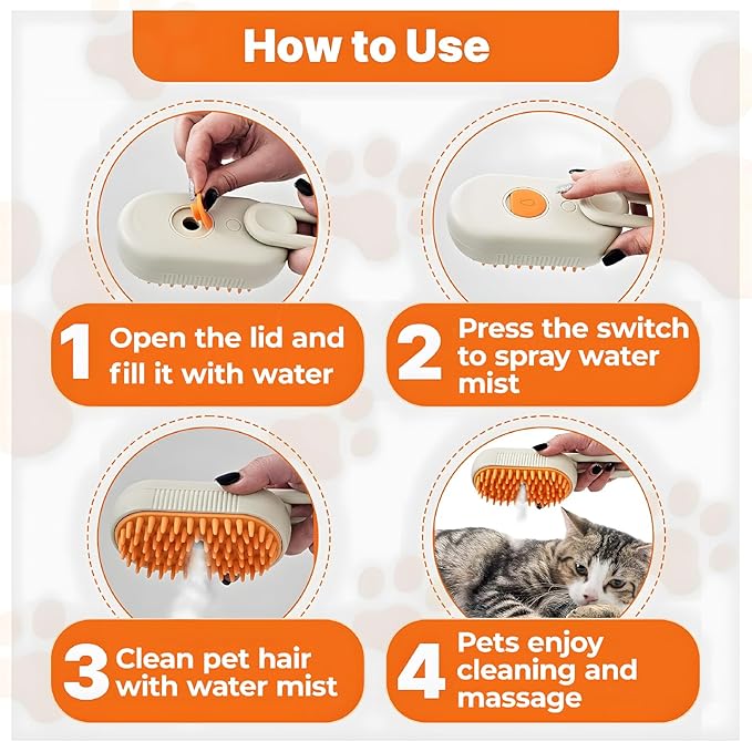4-in-1 Multi-Functional Pet Hair Removal Tool with Shedding, Cleaning, Massage & Combing Features- Steam Deshedding Brush, Dog Brush for Shedding and Cat Brushes for Indoor Cats -Orange